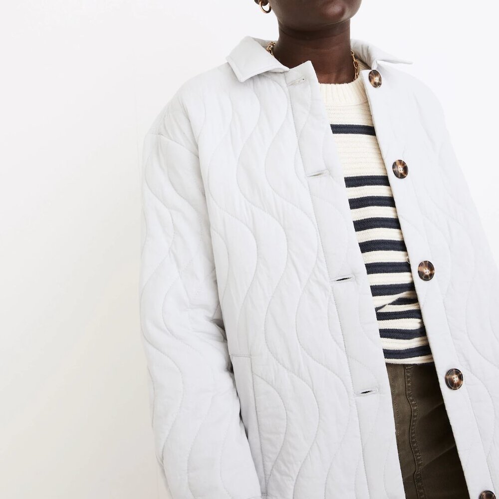 Madewell Quilted Belrose Shirt-Jacket cool fog grey 100% cotton medium M - Picture 3 of 10